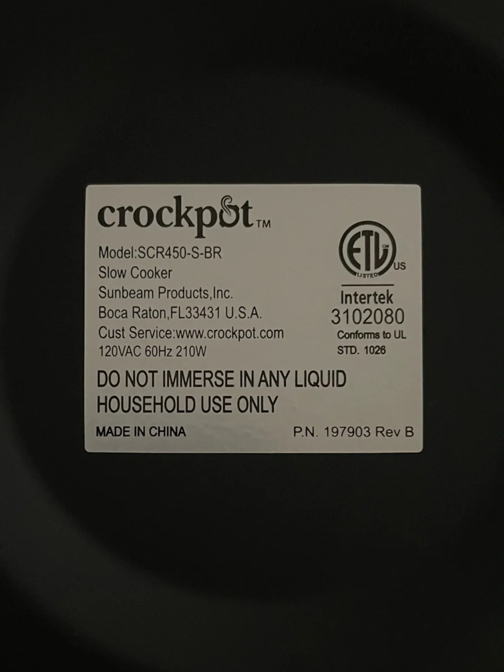 Crockpot 4.5 Quart Manual Slow Cooker